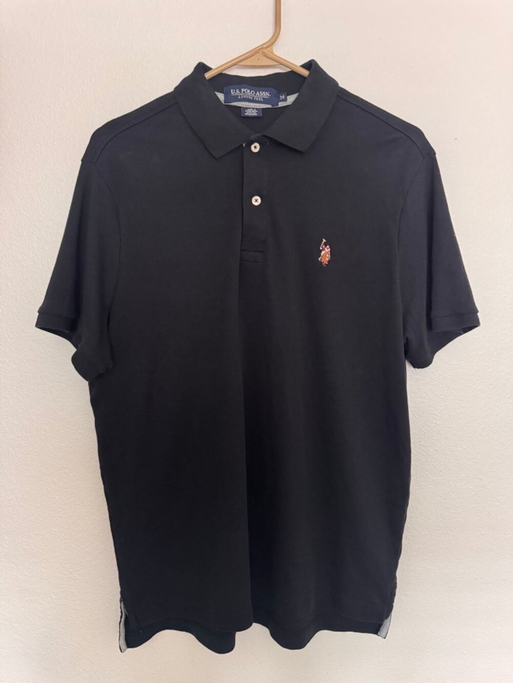 US Polo Assn Polo Shirt Mens M Black Luxury Feel